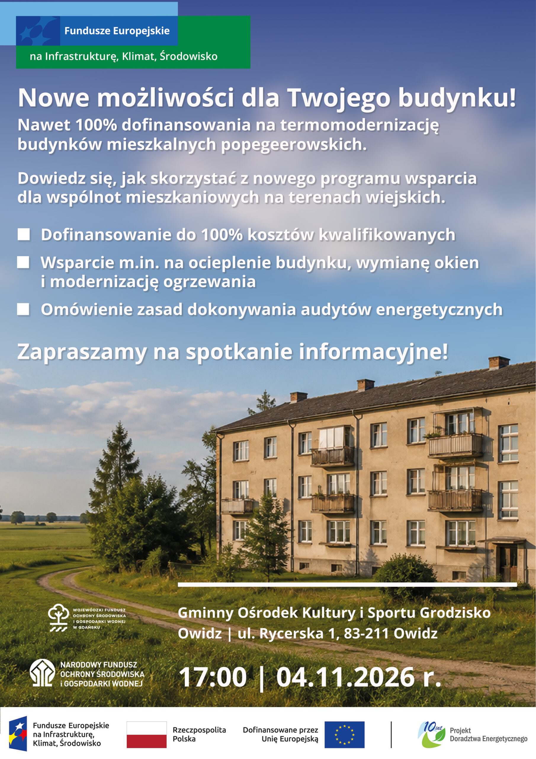Miniatura artykułu Spotkanie informacyjne: 100% dotacji na termomodernizację budynków mieszkalnych wielorodzinnych po dawnych PGR